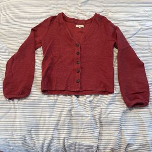 Madewell Red Ribbed Long Sleeve Buttoned Top - XXS - 100% Cotton